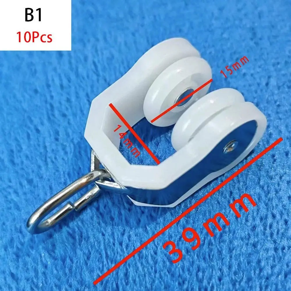10Pcs Straight Curved Track Rollers Curtain Wheels Rail Curtains Hook Ring Slider Furniture Hardware Curtain Rod Pulley Hanging Oasis Select B1