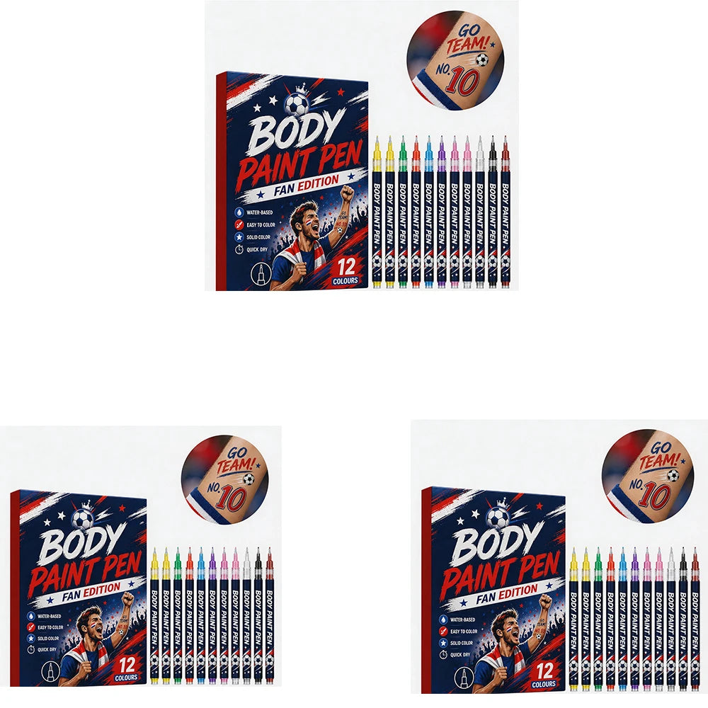 Sports Fan Body Paint Markers, 12 Vibrant Colors Quick Dry Water-Based Face & Body Pens for Game Day & Carnival Oasis Select 3boxed