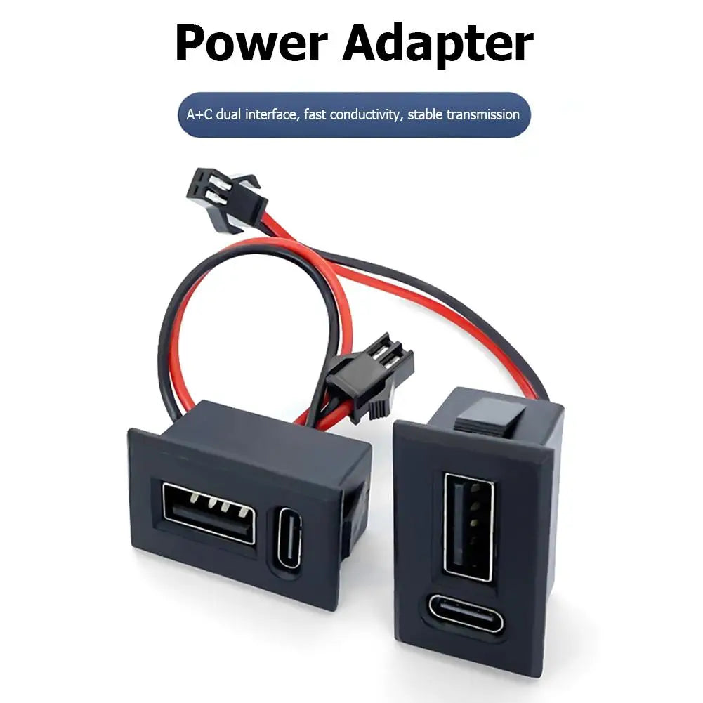 Dual USB-A & USB-C Panel Socket Module with Cable – 11cm