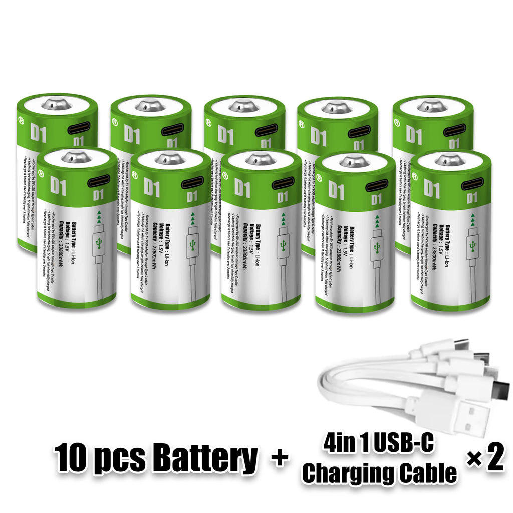 1.5V 23800mWh USB Rechargeable D Size Battery LR20 D Cell Lithium Battery for Gas Cooker Water Heater Flashlight Radios Oasis Select 10pcs batteries 4CX2 1.5V