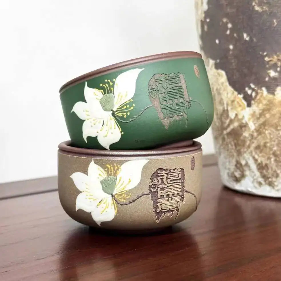 Zisha Master Cup Handmade Inlay He Wei Gui Kung Fu Teacup Tasting Cup Tea Drinking Cup 110ml Oasis Select
