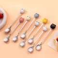 Stainless Steel Coffee Dessert Spoons with Long Cat Handle Cartoon Ice Cream Stirring Spoon Ceramic Kitchen Flatware Oasis Select Cat Blue