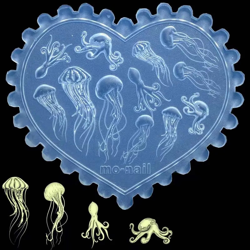 3D Silicone Sea Themed Nail Art Mold | Octopus Jellyfish Design Nail Stencils Manicure Carving Template, Made of Silica Gel Oasis Select