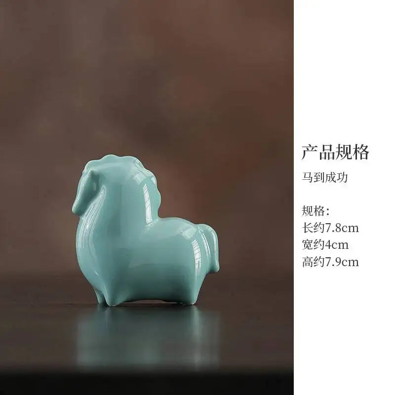 Fortune-Bringing Horse Ornament Ceramic Zodiac Horse Living Room, Study Office Desktop tea pet Oasis Select 4