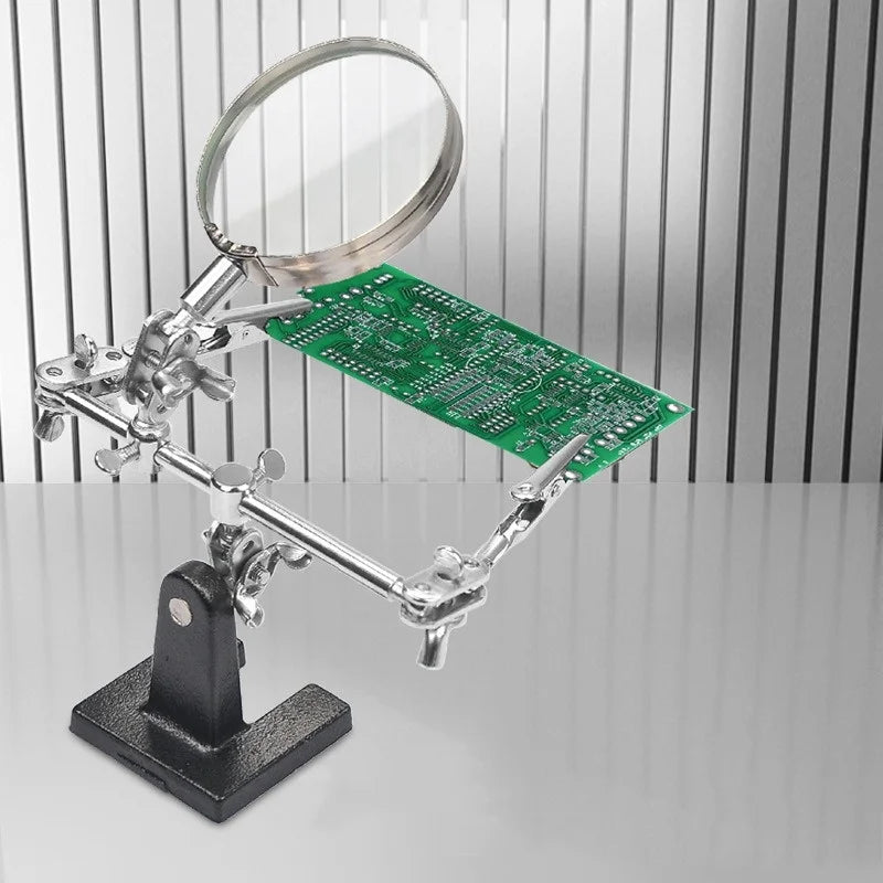 Soldering Iron Station Stand With Welding Magnifying Glass Clip Clamp Third Hand Helping Desktop Magnifier Soldering Repair Tool Oasis Select