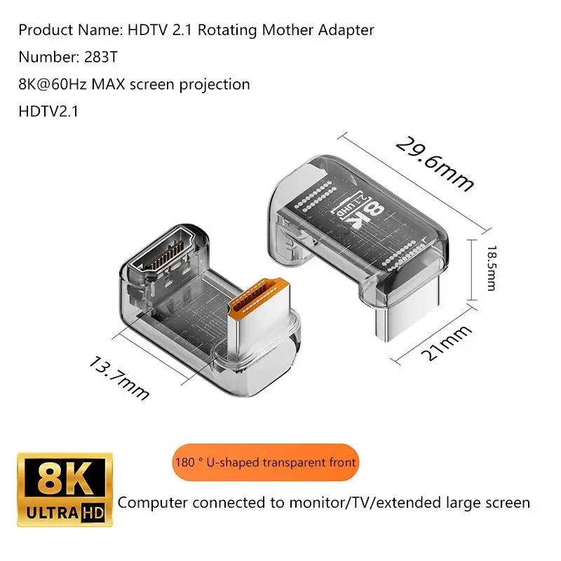 HDMI 2.1 Male to Female Adapter 8K@60Hz – 90/270/360° Angle