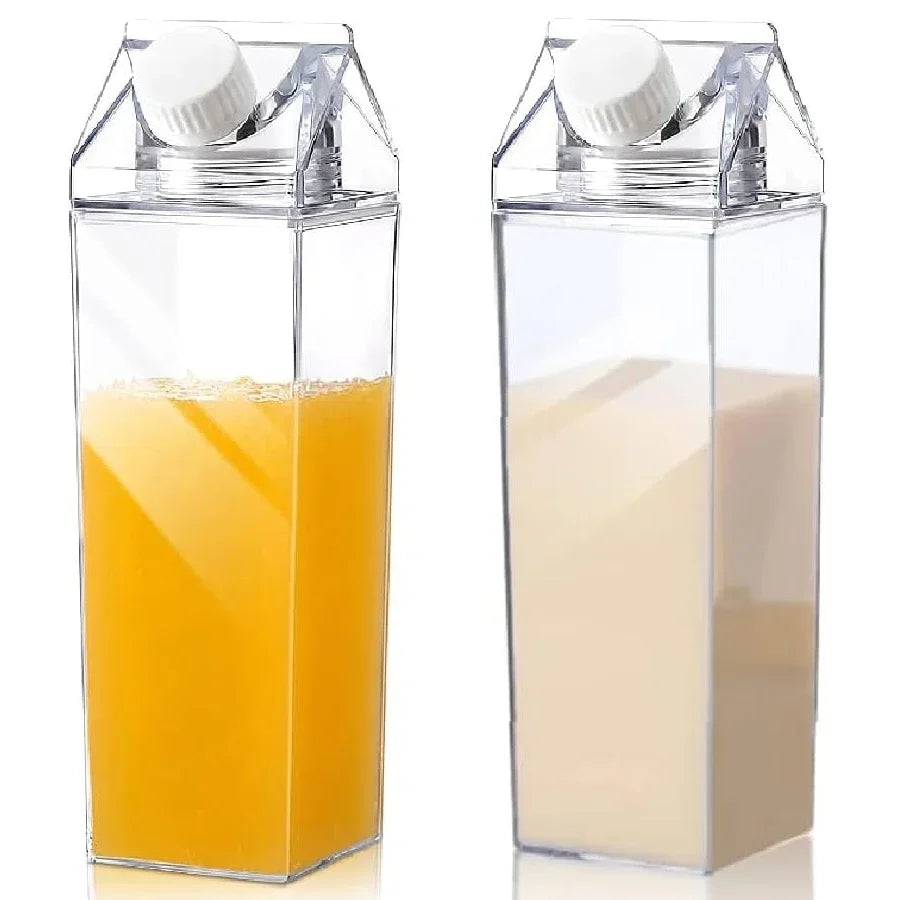 1pcs Milk Carton Water Bottle Transparent Plastic Square Milk Orange Juice Tea Container Box Sport Cup for Sports Travel Camping Oasis Select