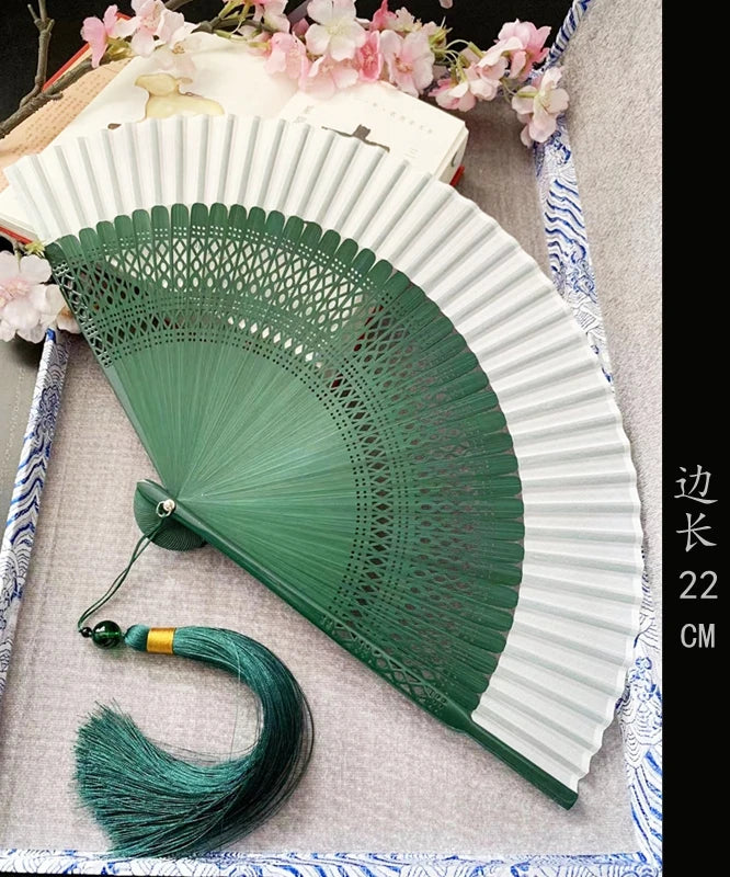 Antique Retro Portable Green Folding Fan Women's Hanfu Cheongsam