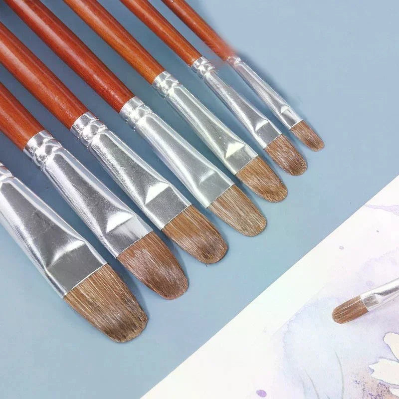 12pcs/Set High-grade Weasel Hair Oil Painting Brush Hazel Shap Row Pen Long Birch Rod Acrylic Drawing Art Supplies Artist Supply Oasis Select