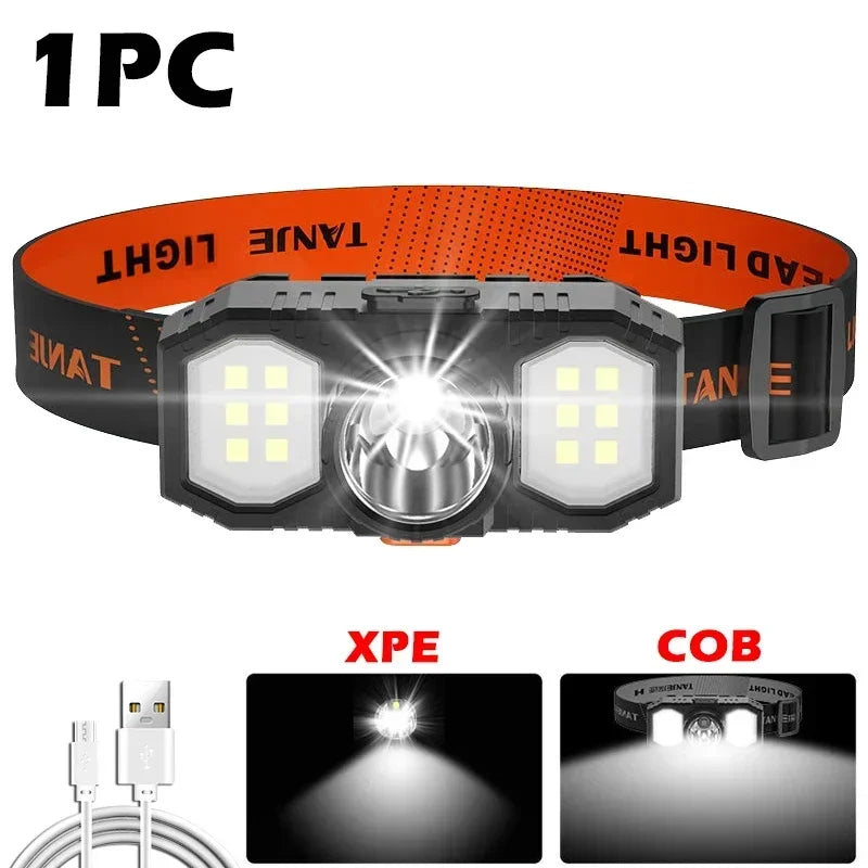 KDULIT COB+XPE Powerful Headlamp USB Rechageable Headlight Portable Fishing Camping Outdoor Waterproof Head Lamp Work Flashlight Oasis Select 1PCS