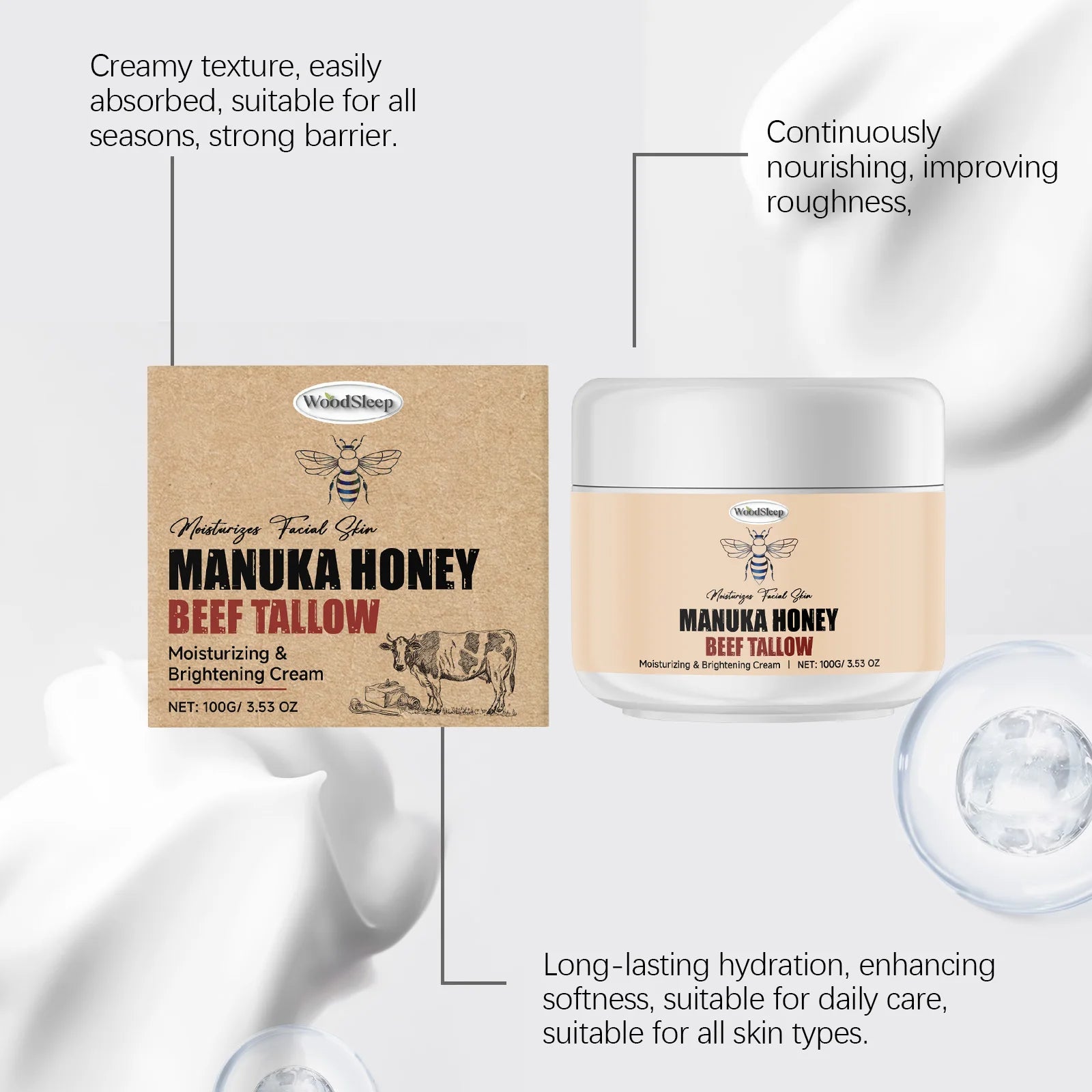 Manuka Honey Beef Tallow Face Cream – Moisturizer & Primer Face Moisturizer Cream Oasis Select