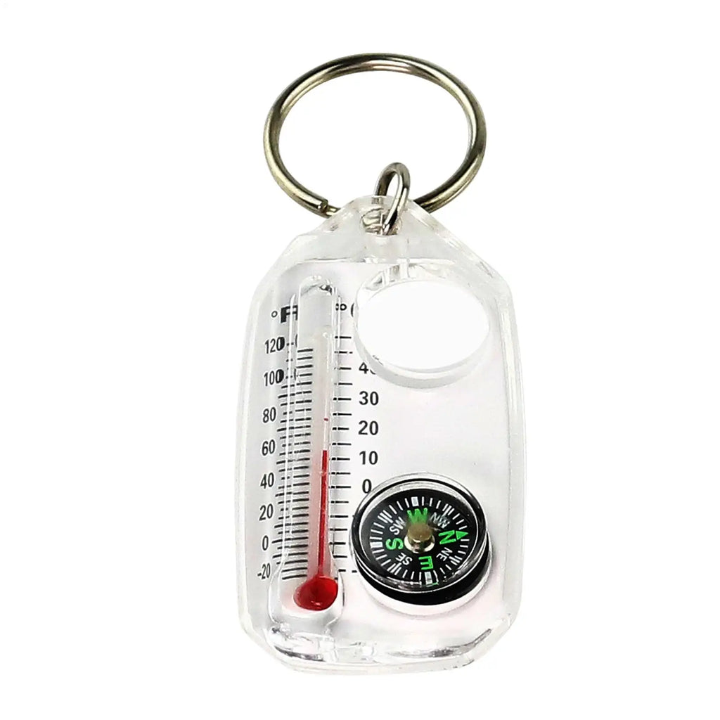 Mini Outdoor Mountaineering Keychain with Thermometer Compass Pointer Buckle Key Hook Carabiners for Survival Guiding Tool Oasis Select