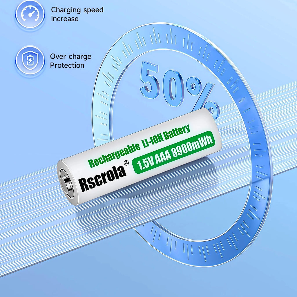 Universal Rechargeable 1.5V AAA 8900mWh Lithium ion Battery Fast charging with Charger for Camare Clock Mouse Fan Electric Toys Oasis Select