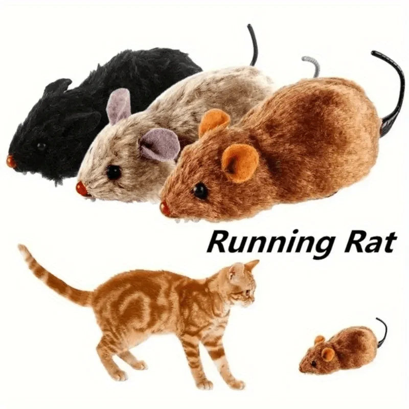 1pc Durable Interactive Clockwork Mouse Toy - Running Rat Plush for Cats & Small Dogs, Battery-Free, All Breed Sizes Oasis Select
