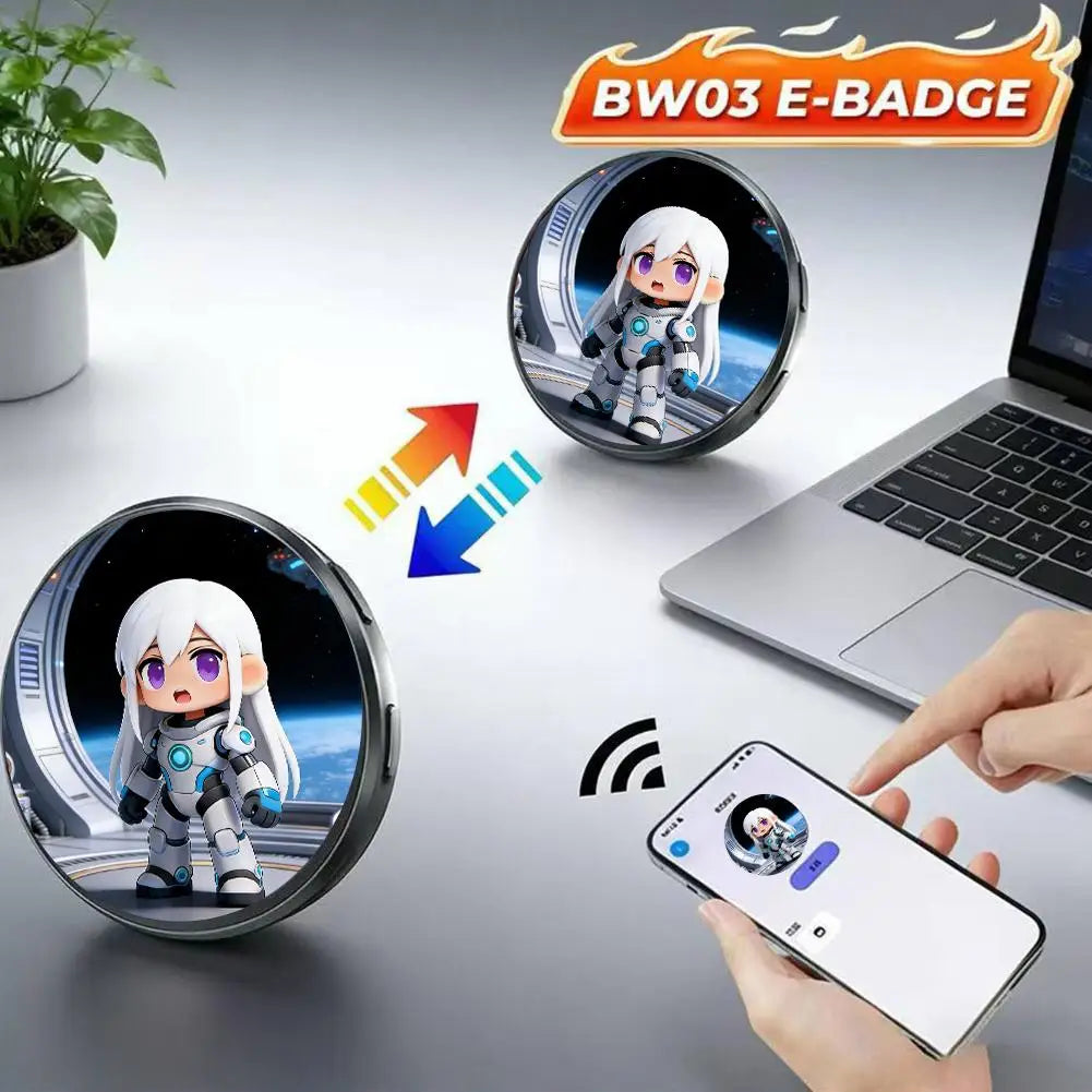 Smart E-Badge 1.5" HD Screen Bluetooth 5.4 Wearable Display Pin