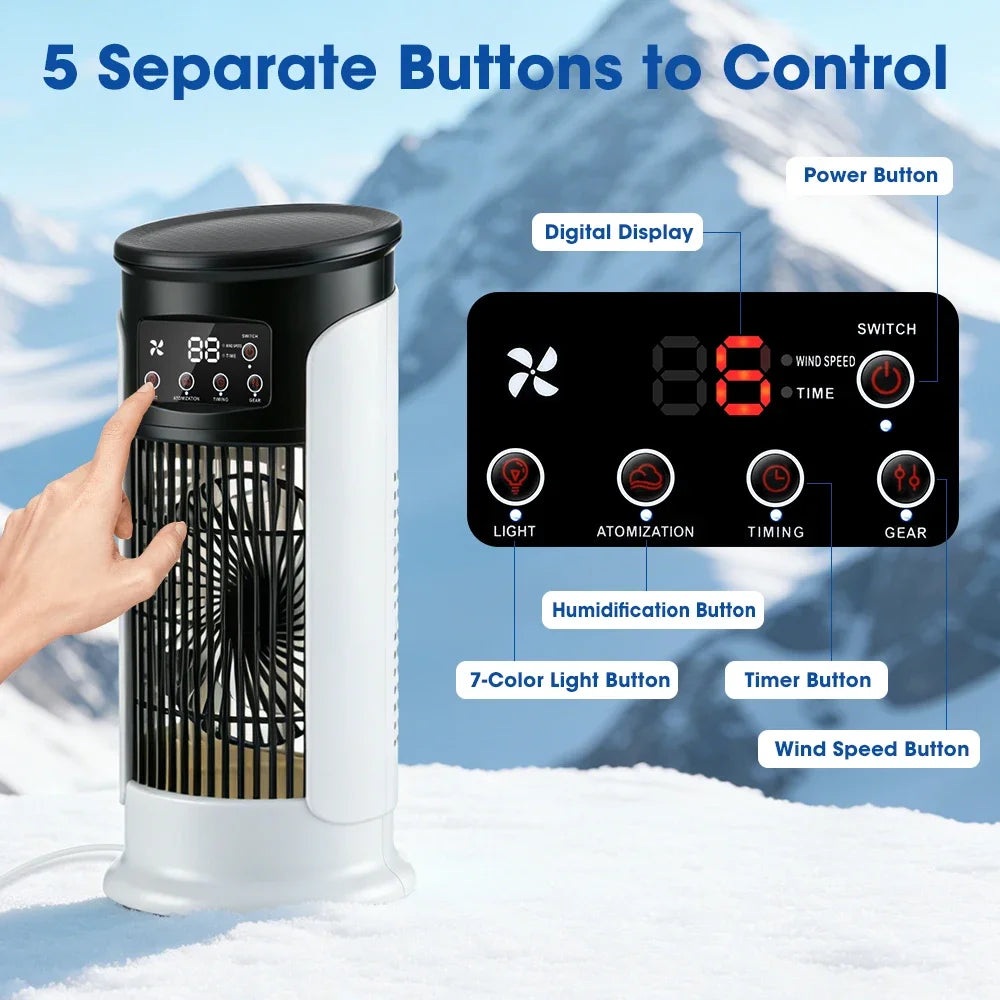 Portable USB Desk Air Cooler Fan & Humidifier | 6 Speed, LED