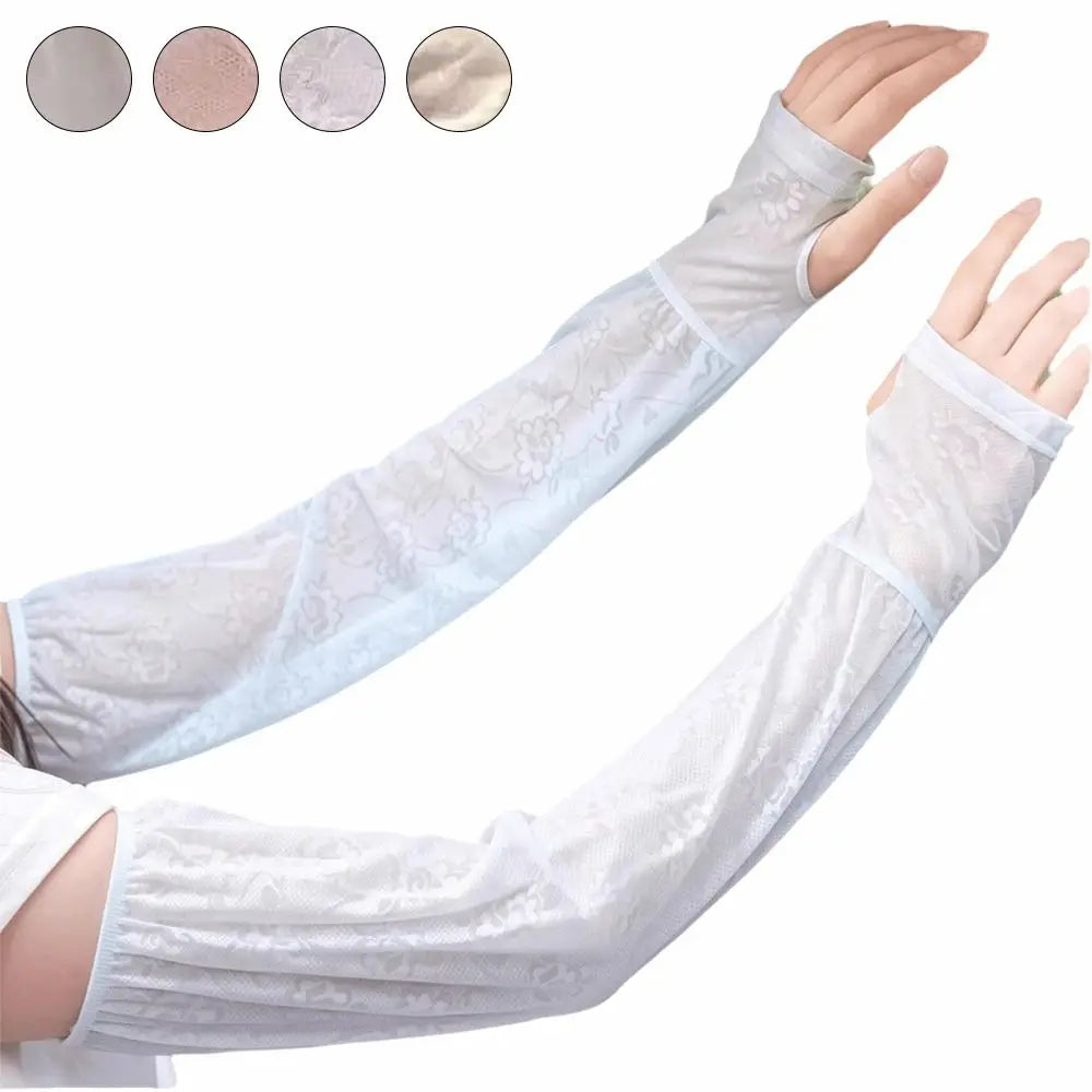 Fashion Lace Ice Silk Sleeves Long Soft Breathable Sunscreen Sleeves UV Protection Arm Glove Sleeves Women Oasis Select