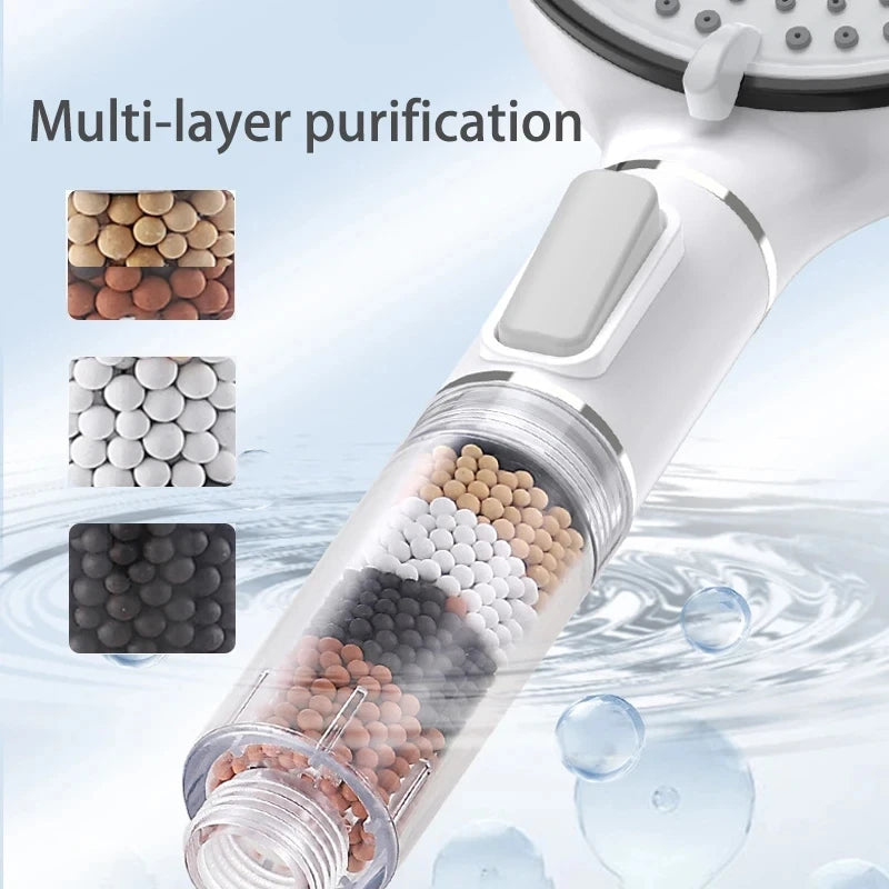 New 5 Modes Shower Head Handheld Powerful Flow with Beads Filter Pressure Boost Water Saving Shower Head Oasis Select