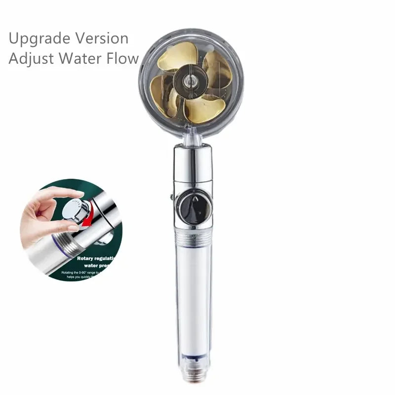 Pressurized Shower Head Water Saving 360 Rotating Twin Turbo Pressurized Propeller Fan Shower Head Bathroom Accessories Oasis Select Upgrade Gold G371B