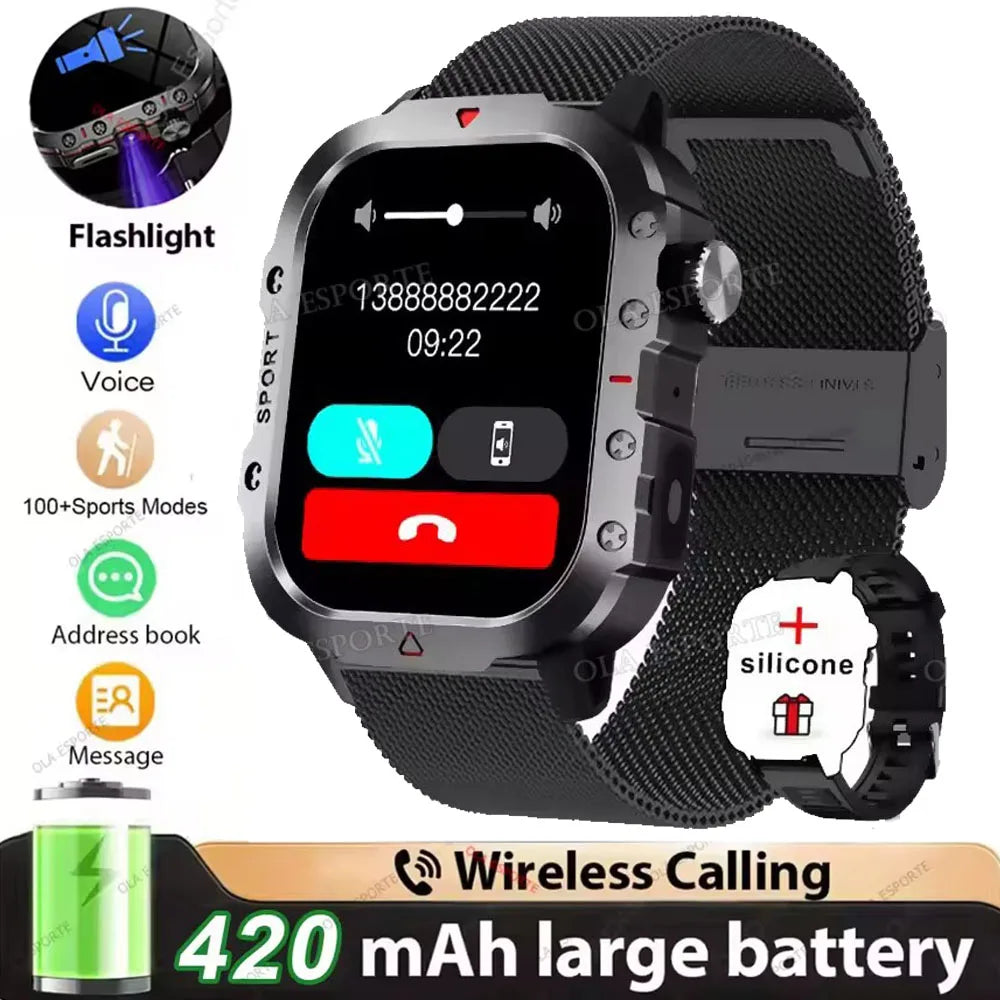 Military Smart Watch – GPS, Flashlight, Bluetooth Call, 3ATM