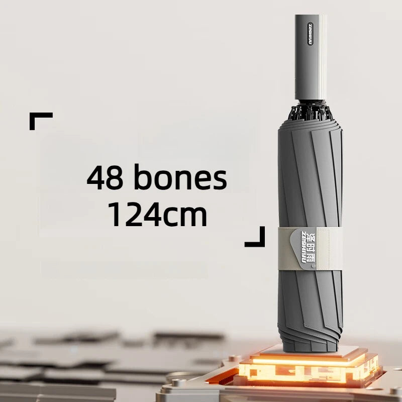 Fully Automatic Business Reverse Umbrella - Reinforced Thickened Unisex Windproof All-Weather Student-Specific Oasis Select 48 bone ash Aluminum 24K