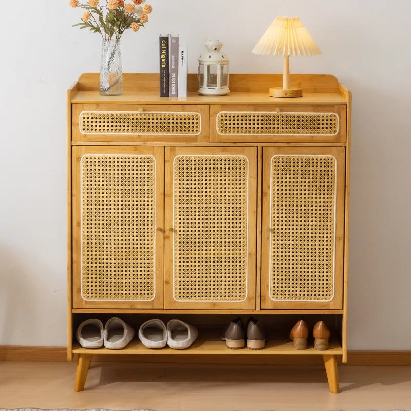 Nordic rattan shoe cabinet, living room entry home door locker, large capacity simple entrance storage, shoe rack with draw Oasis Select