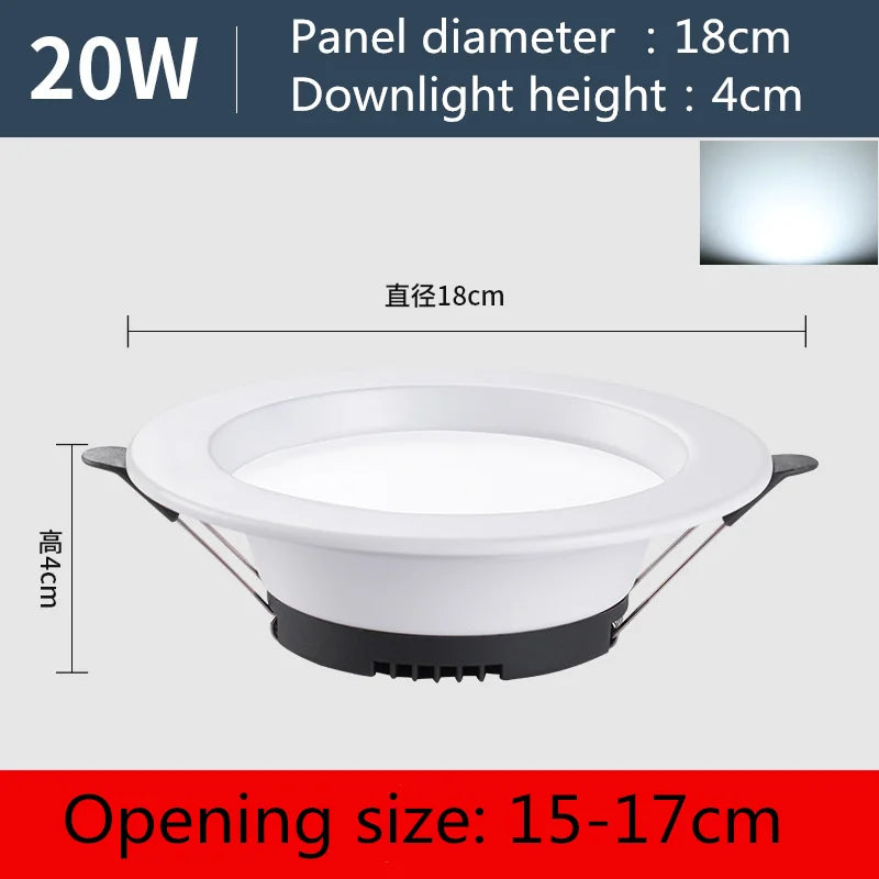 Slim Recessed LED Downlight 6W–20W AC220V | High CRI Ceiling Spot