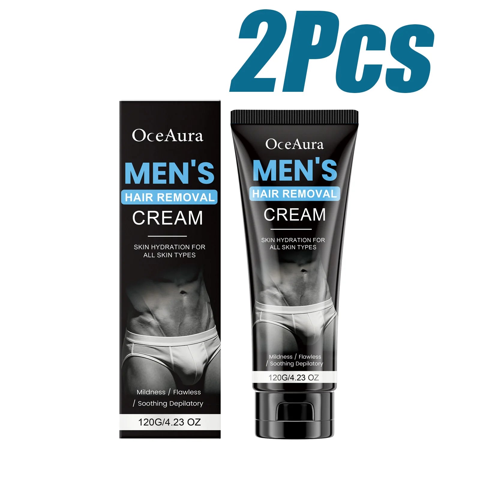 OceAura Men's Painless Hair Removal Cream – Body Depilatory Hair Removal Cream Oasis Select 2 x 120g Boxed