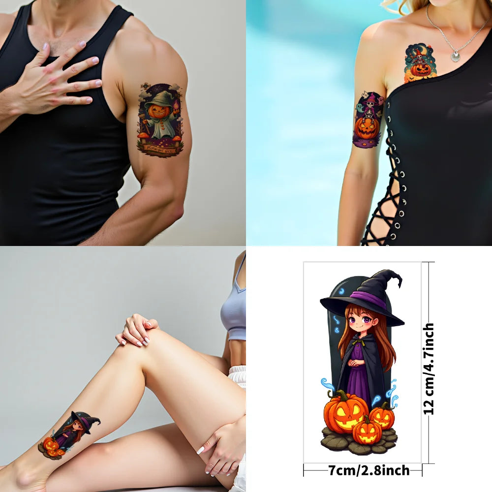 12-Pack Halloween Temporary Tattoo Stickers – Waterproof 3D