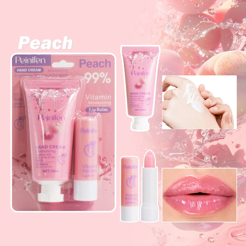Peinifen Hand Cream & Color-Changing Lip Balm Set – Vitamin E Hand & Lip Care Set Oasis Select peach