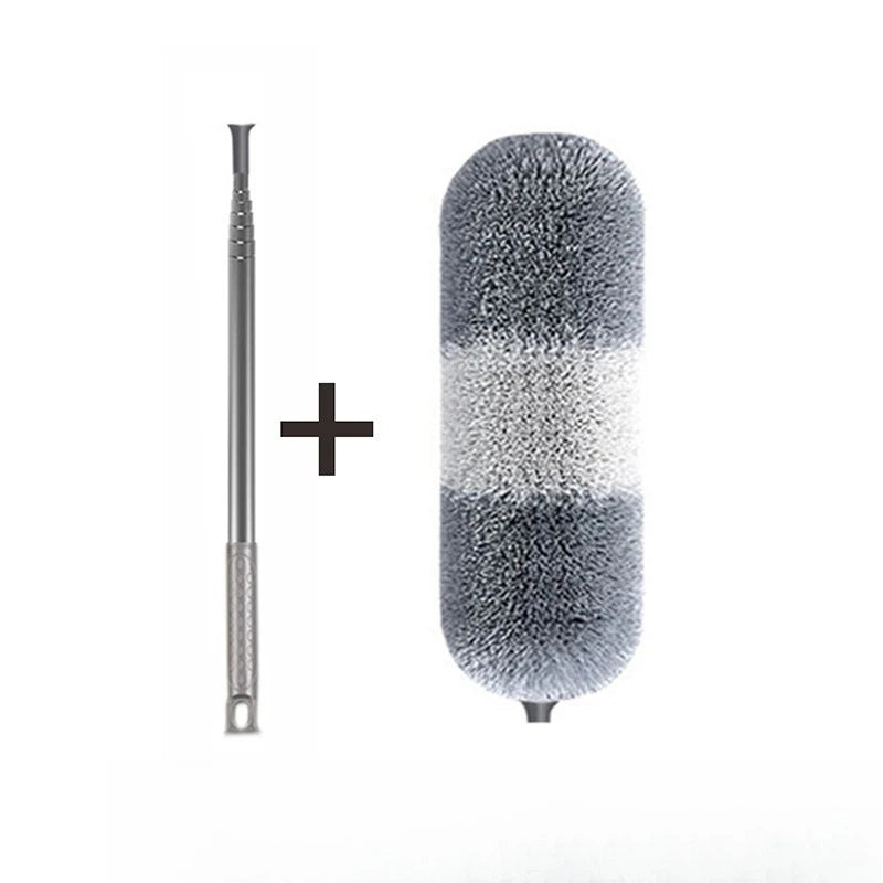 2.8M Extended Chicken Feather Duster Extendable and Curved Ceiling Cleaning Broom Household Electrostatic Dust Collector Oasis Select Gray White