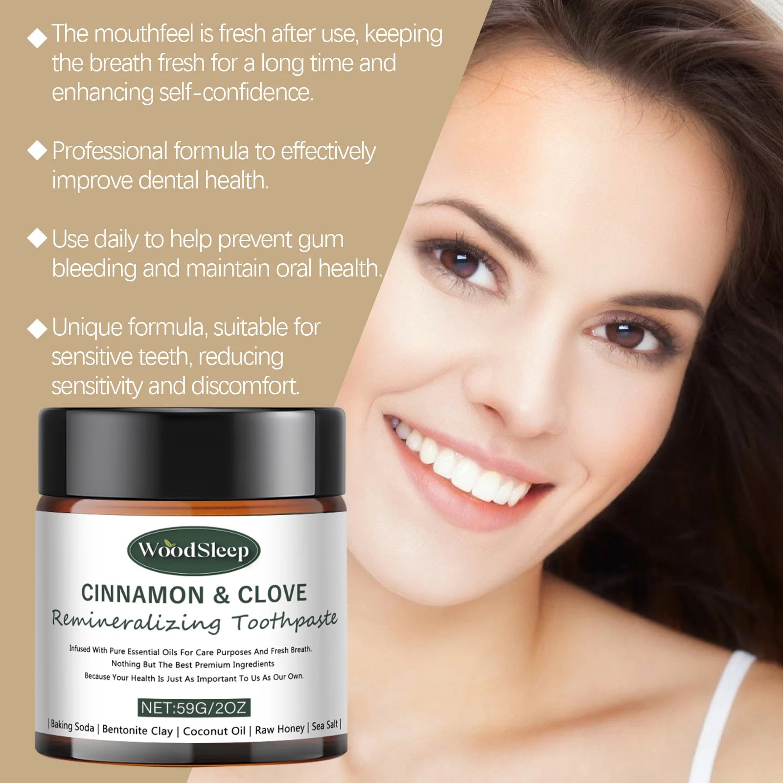 Natural Teeth Whitening Powder 59g – Remineralizing Stain Removal Whitening Tooth Powder Oasis Select