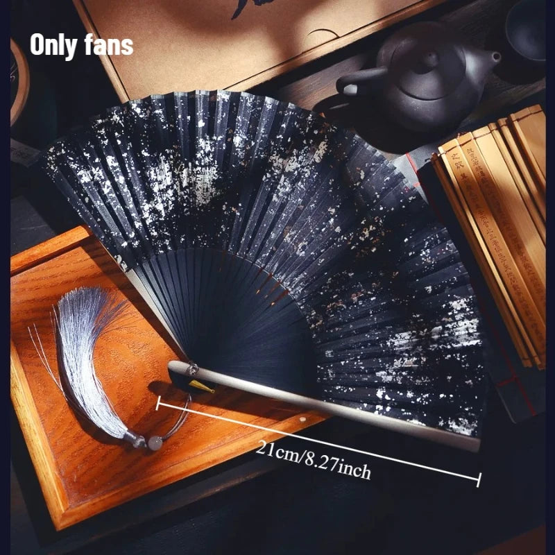 Gold Sprinkled Silk Folding Fan 6 Inch Pocket Size Sino Japanese Style Classic Handheld Decor for Ladies Daily Wear Oasis Select