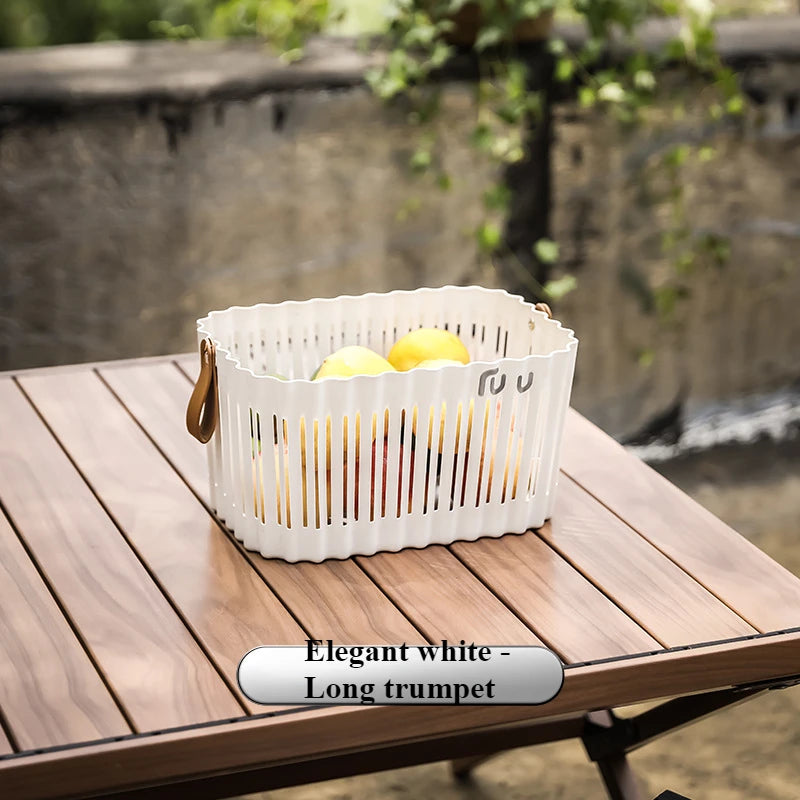 Hand-held Basket Outdoor Camping Picnic Fruit Basket Fruit Tray Living Room Snacks Dried Fruit Storage Basket Oasis Select Rectangular trumpet