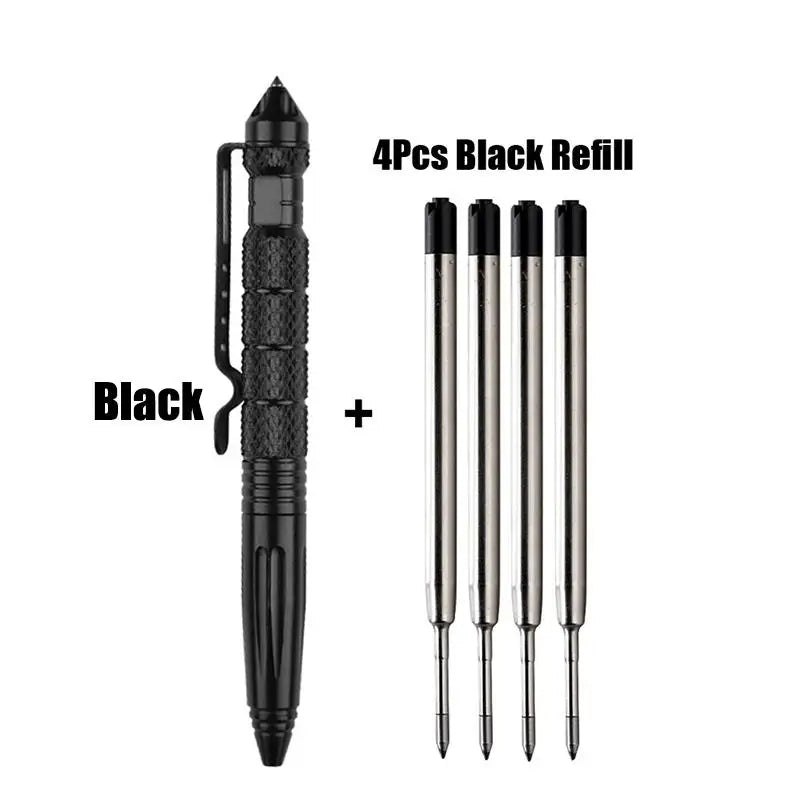 1/2pcs High Quality Metal Military Tactical Pen School Student Ballpoint Pens Emergency Glass Breaker Self Defense Supplies Oasis Select 1pcs black plus refi