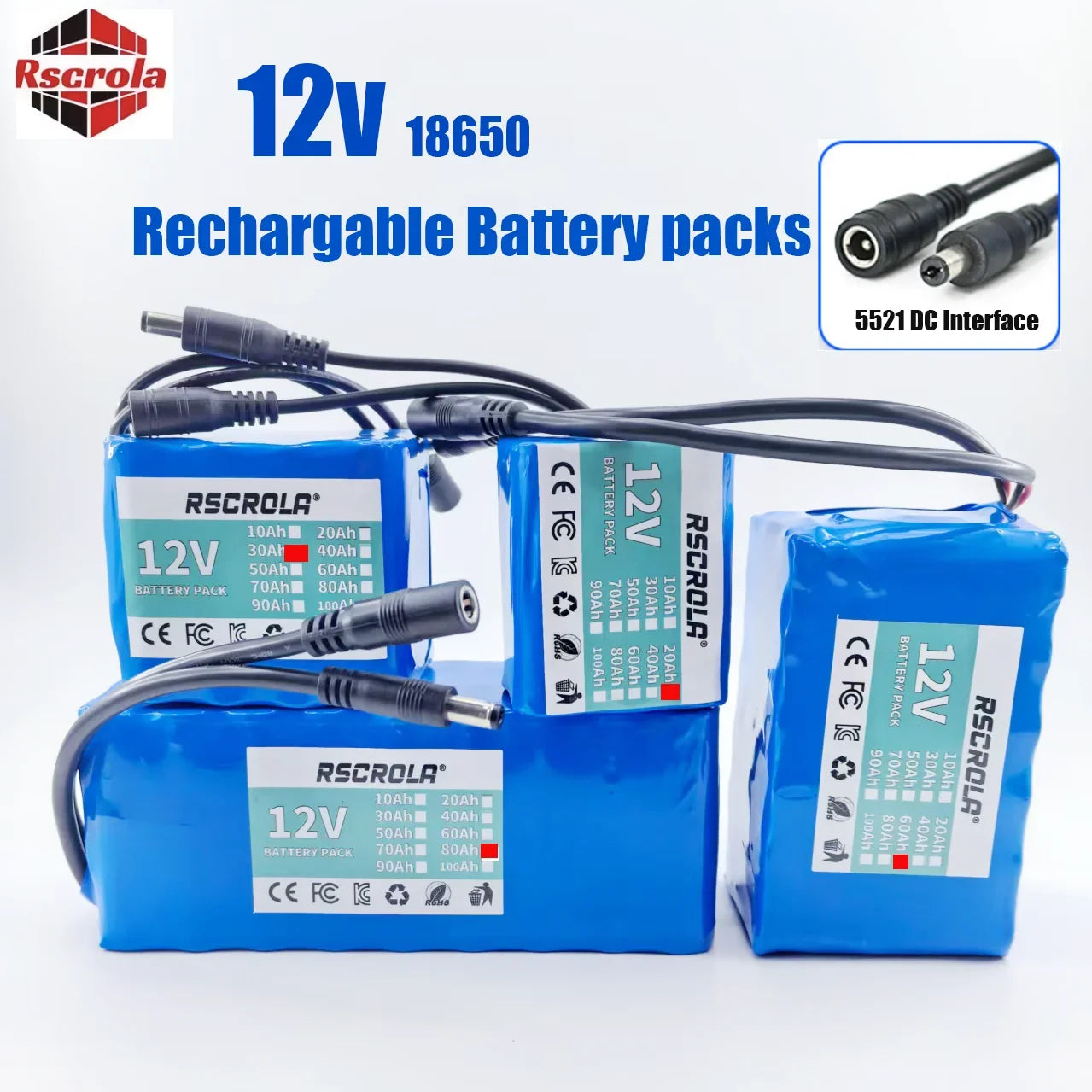 12V Rechargeable 18650 Lithium Battery Pack with BMS & Charger – Long Cycle Life for Solar, LED Light, RC Model, Power Supply Oasis Select