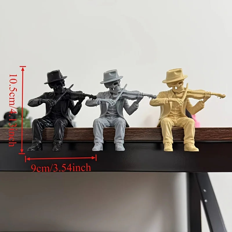 Gothic Skeleton Violin Player Figurines Vintage Elegant Musician Statues Seated Skeleton Ornaments for Shelves Nightstands Gifts Oasis Select