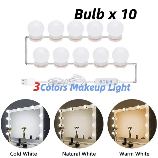 Makeup Mirror LED Light Bulbs Vanity Lights USB 12V Bathroom Dressing Table Lighting Dimmable LED Vanity Light For Mirror Light Oasis Select 3 Colors 10 Bulbs 3PCS