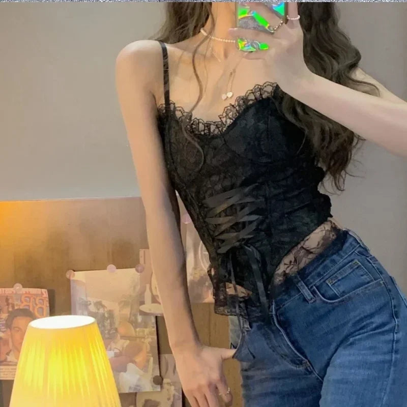 Clothes Blouses Sexy Crop Tops Women Corset Lace Bandage T-shirt Camisole Woman Sling Tank Top Fashion Sleeveless Waistcoat Oasis Select