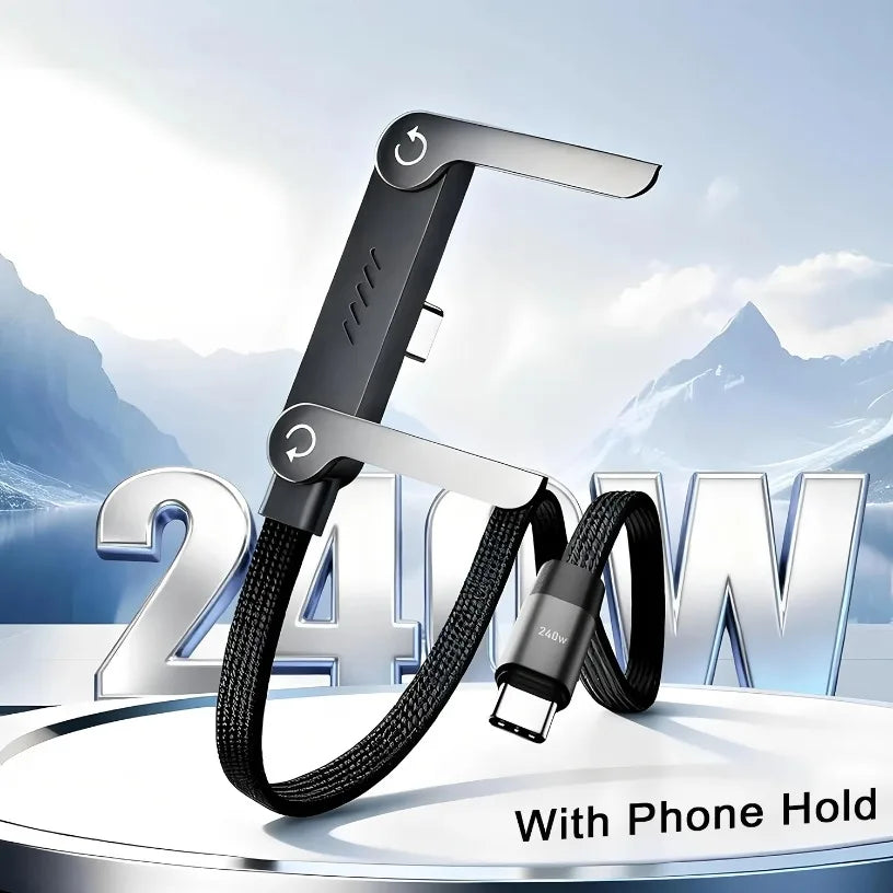 240W Fast Charging Foldable Bracket Data Cable PD Data Wire Foldable Phone Tablet Stand Type-C to Type-C /PD to Type-C Holder Oasis Select
