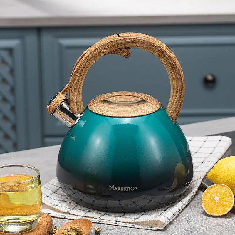 Stainless Steel Whistling Kettle Household Large Capacity Water Boiler Suitable for Gas and Induction Cooker Oasis Select Gradient green
