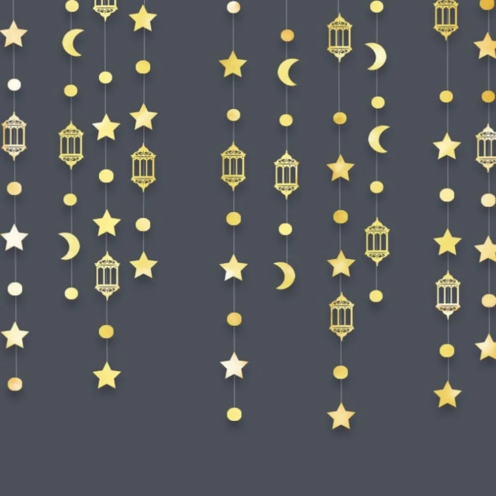 Eid Mubarak Glitter Banner – Gold Silver Ramadan Kareem Decor