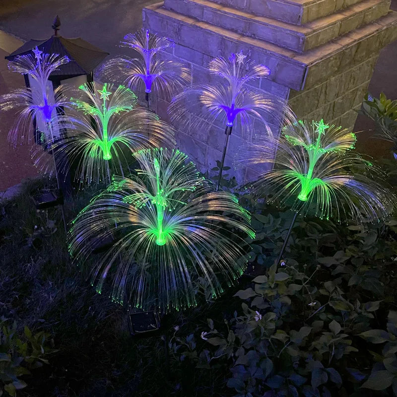 Solar LED Optical Fiber Lamp Jellyfish Five-pointed Star Outdoor Atmosphere Decorative Light Garden Waterproof Lawn Light Oasis Select