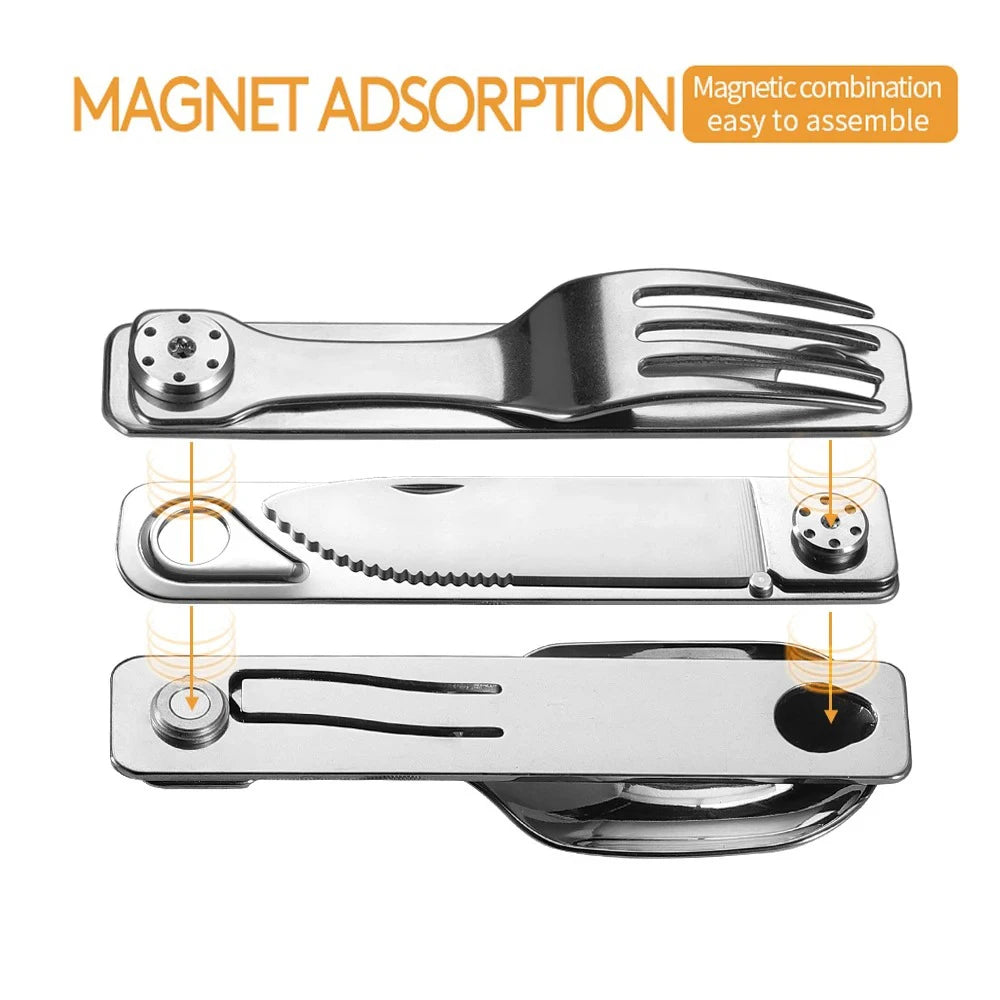 3-in-1 Knife and Fork Spoon Outdoor Tableware Set Stainless Steel Camping Field Portable Exquisite Multifunctional Equipment Oasis Select