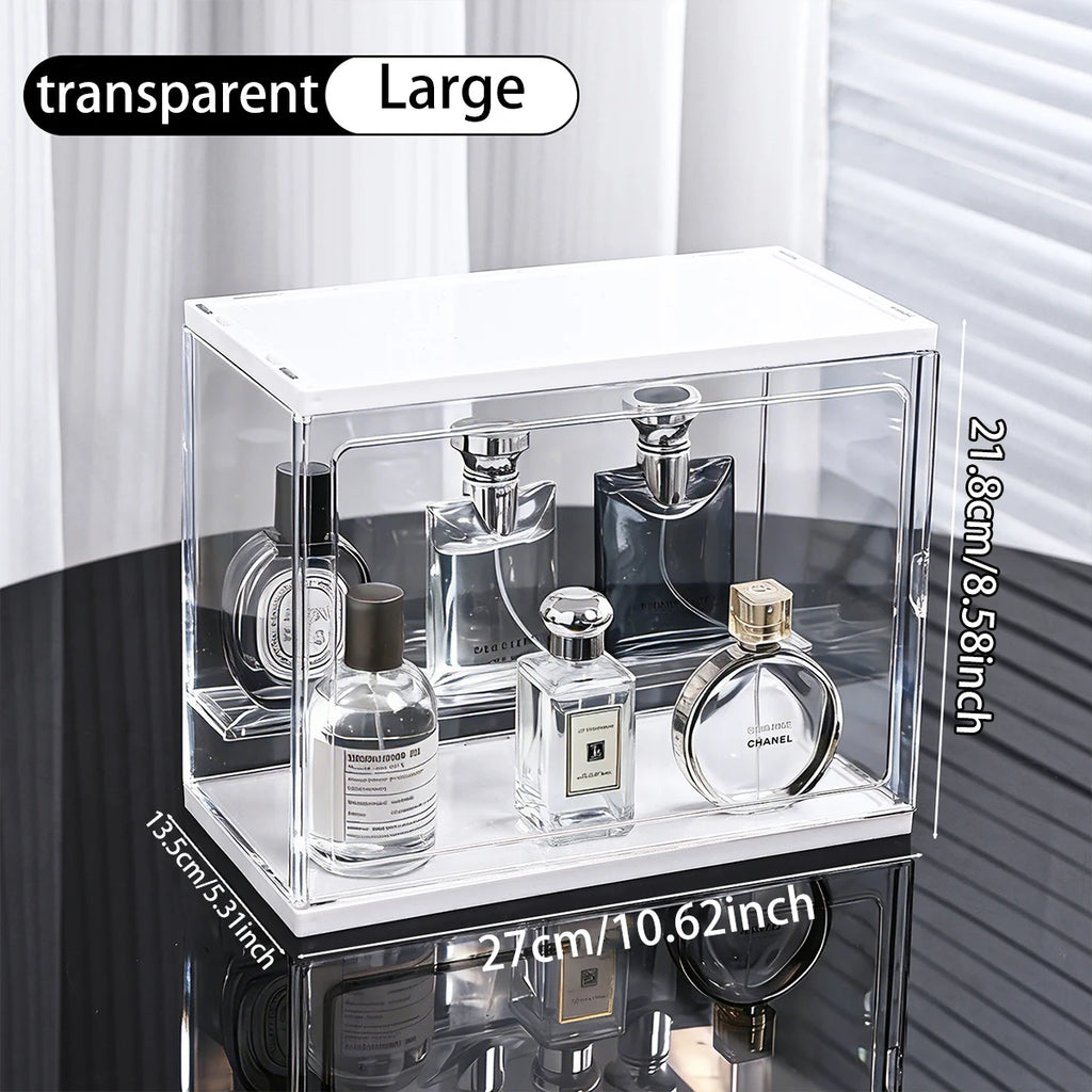 1pc transparent acrylic perfume display box dust belt cover stackable cosmetic storage box cosmetic perfume storage box Oasis Select large size
