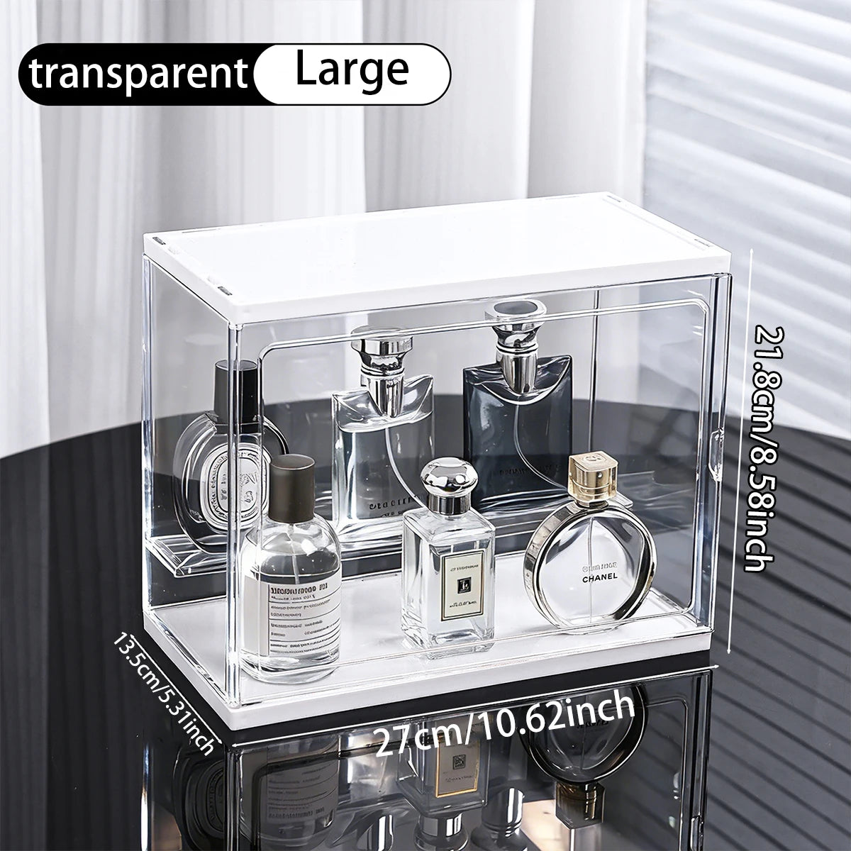 1pc transparent acrylic perfume display box dust belt cover stackable cosmetic storage box cosmetic perfume storage box Oasis Select large size