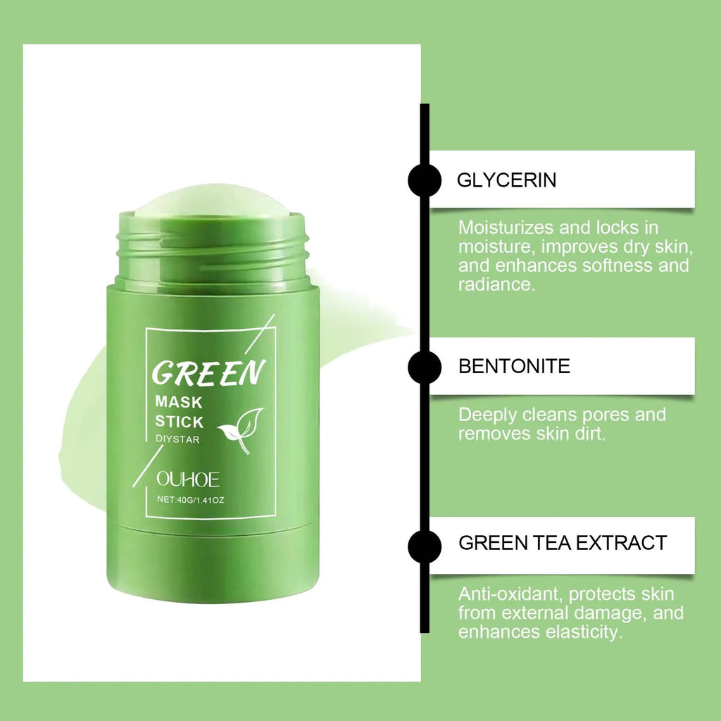 Face Clean Mask Green Tea Cleansing Stick Mask Smear Acne Shrink Blackhead Moisturizing Deep Cleansing Mask Film 40g Pores Oasis Select