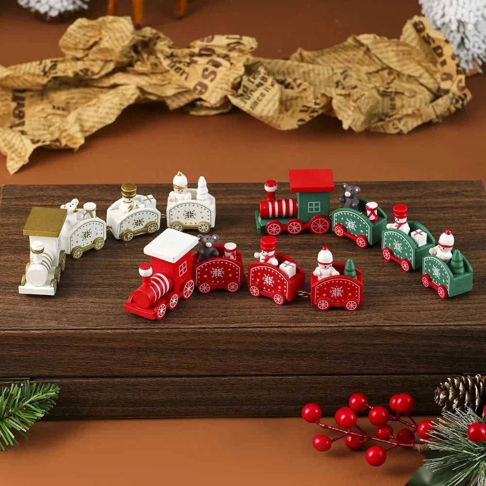 Tabletop Display As Shown Christmas Train Decoration Charming Painted Design Sturdy Wood Material Christmas Decorations Oasis Select