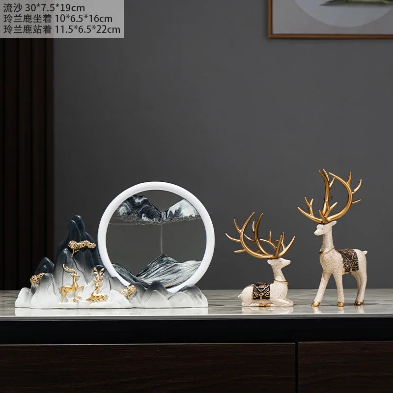 Quicksand Painting Creative Hourglass New Chinese Light Luxury Decoration TV Cabinet Living Room Wine Cabinet Decoration Oasis Select G