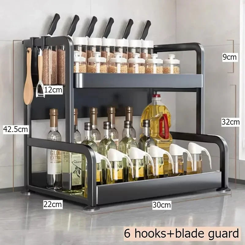 Multi-functional Household cutting board seasoning storage rack multi-layer knife holder chopstick cage kitchen countertop rack Oasis Select Double layer 30 3